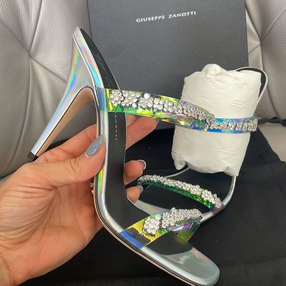 Giuseppe Zanotti Women's Double Band Crystal High Heel Slide Sandals